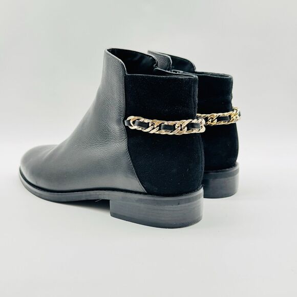 Cole Haan Boots Womens 7 Black Leather Suede Chain Ankle Booties Idina Shoes - Picture 4 of 11